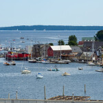 An aerial view of the coastline of Belfast, Maine