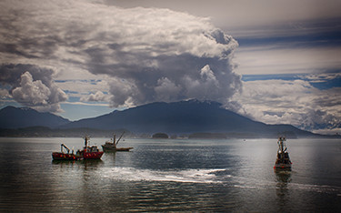 Commercial fishing boats fishing for salmon in Alaska.