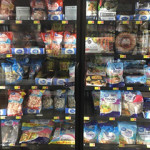 Frozen seafood on display in a U.S. grocery store.