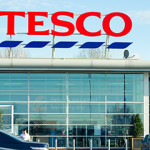 The exterior of a Tesco retail store.