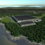 A rendering of an aerial view of Kingfish Maine's future recirculating aquaculture system facility in Jonesport, Maine.