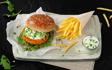 Schouten Europe's plant-based “Fishless Burger,” based on rice and wheat.