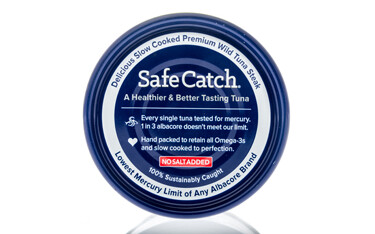 A can of Safe Catch tuna, sporting claims about how much mercury it contains.