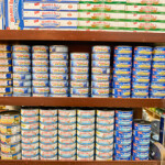 Canned tuna for sale at a retail market in New York City, U.S.A.
