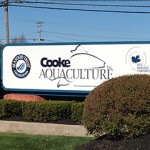 The sign outside of Cooke Aquaculture's headquarters.
