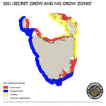 The supposed "secret map" that the Tasmanian government has created, showing potential areas of growth for the salmon industry.