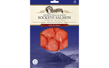 Echo Falls Tapas Sliced Smoked Alaskan Sockeye Salmon.