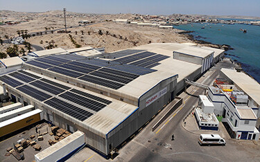 New solar panels on the roof of Nueva Pescanova subsidiary NovaNam's hake processing facility.
