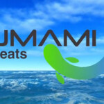 The Umami Meats Logo on a photo of the ocean
