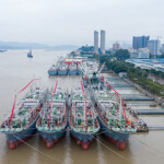 A fleet of Pingtan Marine's fishing vessels at the dock.