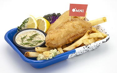 OmniFoods' new "Golden Fillet" plant-based seafood analog product.