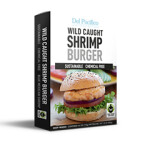 The packaging for Del Pacifico Seafoods' Wild Caught Shrimp Burger