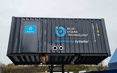 A container housing Blue Ocean Technology's Plug & Farm sludge and water treatment facility.