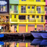 A Taiwan harbor with colorful buildings.