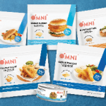The OmniFoods plant-based seafood analog lineup including "Golden Fillet" and "Ocean Burger"