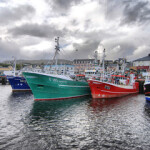 A fleet of Irish fishing boats sitting at the dock.