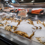 Dungeness crab and salmon for sale in a Washington supermarket.