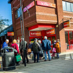 A queue at a U.K. Iceland store during the height of the COVID-19 crisis in 2020.