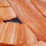 Farmed salmon fillets.