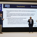 Officials with Ecuador's National Chamber of Aquaculture present the plan to reduce habitat conversion for shrimp farming.