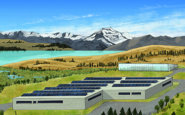 An artist's rendering of the Mt Cook Alpine Salmon recirculating aquaculture facility