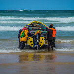 A fishing boat preparing to launch in Senegal.