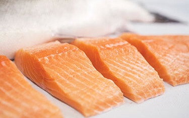 Multiple pieces of AquaBounty's salmon.