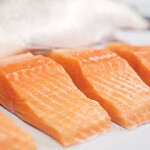 Pieces of AquaBounty produced salmon.