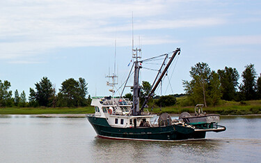 A salmon fishing boat on the Fraser River in British Columbia, Canada.