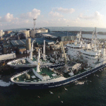 A pair of Denholm Seafoods' fishing vessels docked near the company's processing facilities.