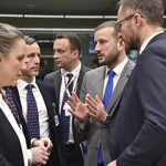 E.U. Commissioner for the Environment, Oceans, and Fisheries Virginijus Sinkevičius talks with fisheries ministers representing E.U. member-states.