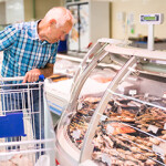 A shopper in a U.S. grocery store.
