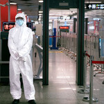 A coronavirus testing checkpoint at a subway entrance in Beijing.