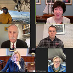 Maine's entire congressional delegation, Governor Janet Mills, and lobsterman Curt Brown on a zoom call.