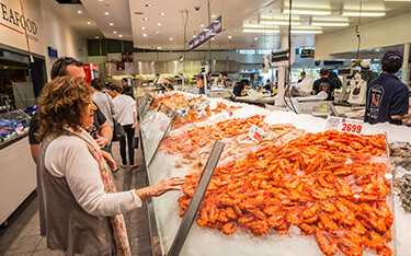 Prawns for sale at the Sydney Fish Market.