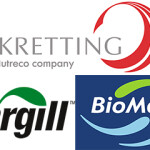 The logos for Skretting, Cargill, and BioMar