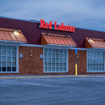 A Red Lobster restaurant on an overcast day.