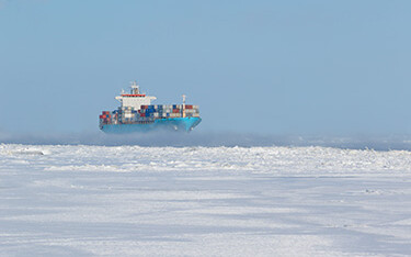 A shipping vessel in the Arctic.