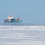 A shipping vessel in the Arctic.