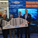 Publix Supermarkets Seafood Director Guy Pizzuti, SFP Global Policy Director Brad Spear, High Liner Foods VP of Sustainability Bill DiMento, and Thai Union North America Director of Sustainability Blake Stok pose for a photo celebrating the launch of new pilot projects.