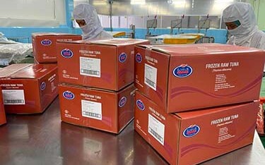 Lotus seafood frozen raw tuna boxes.