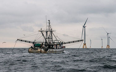 The trawler Virginia Marise from Point Judith, Rhode Island, U.S.A., near the Block Island Wind Farm.