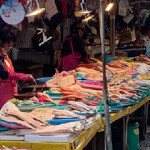 A seafood vendor on a street in Busan, South Korea.