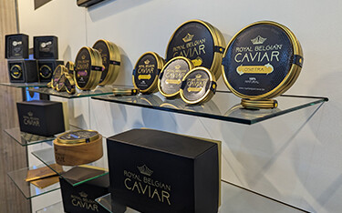 Belgian Royal Caviar's display of its products at Seafood Expo Global.