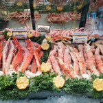 Seafood case with crab legs and shrimp