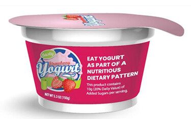 Packaging on yogurt demonstrating the U.S. FDA's new food-labeling guidance.