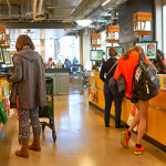 A check-out line at a Whole Foods store in the United States.