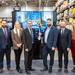 Staff of the Hampidjan Group during the announcement it has begun trading on Nasdaq Iceland