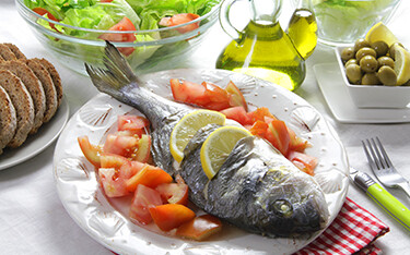 Gilthead sea bream, served grilled as part of a Mediterranean diet.