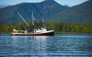 A fishing boat on the water in Alaska